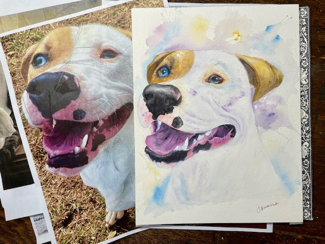Custom watercolor dog portrait by J. Brooke Wade
