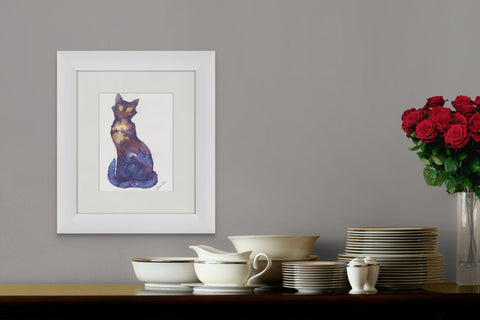 "Galaxy Cat (4)" from J. Brooke Wade's collection blends cosmic cat silhouettes with luminous nebula eyes.