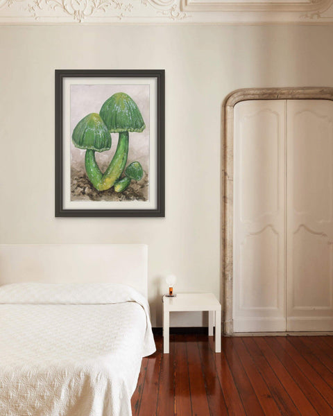 Artistic depiction of parrot toadstool in watercolor for nature art